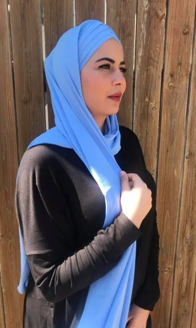 Foulard à enfiler avec Bonnet Croisé Bleu Ciel