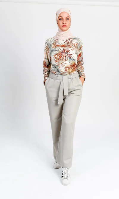 Pantalon Large Jean Femme Grège