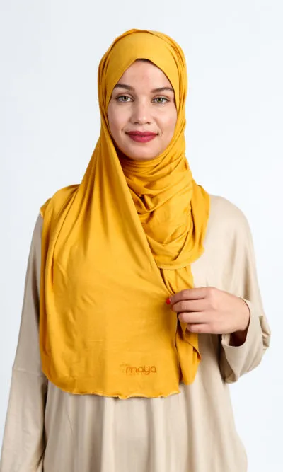 Premium Jersey Hijab Mustard Wrap & Go