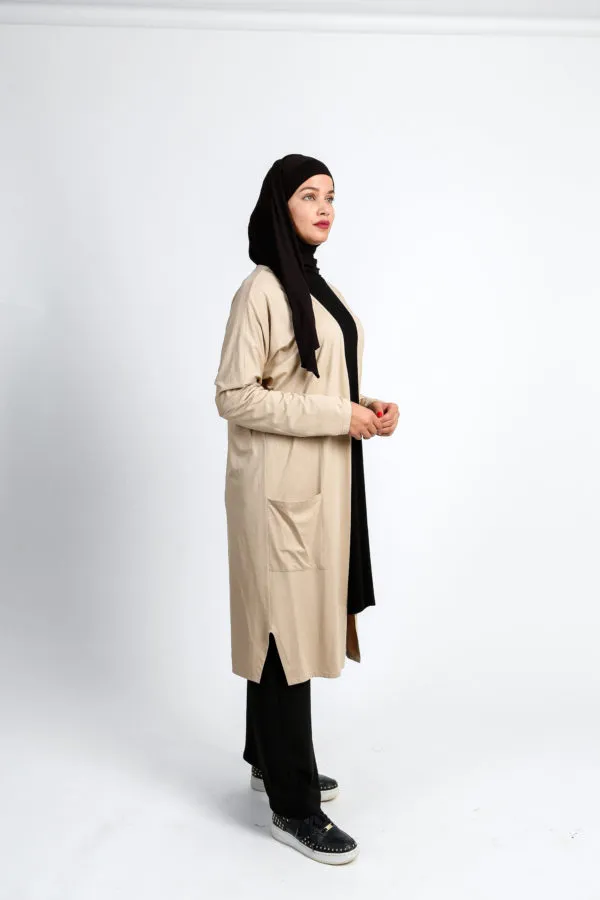 Gilet long avec poches Beige