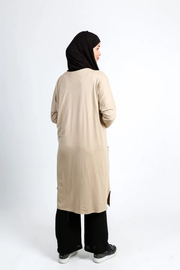 Gilet long avec poches Beige