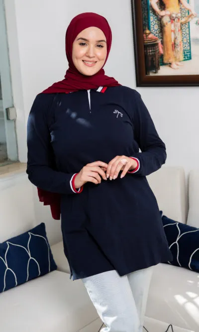 Navy Blue Long Sleeve Polo