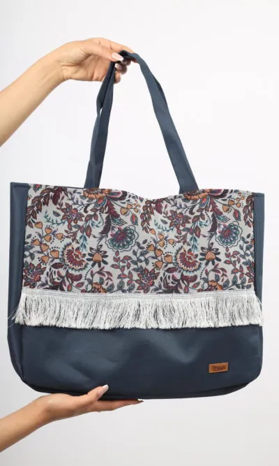 Grand Sac de Plage Bleu Mimosas