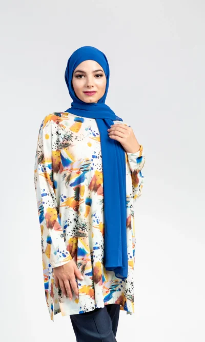 Printed Oversized Sweater Blue