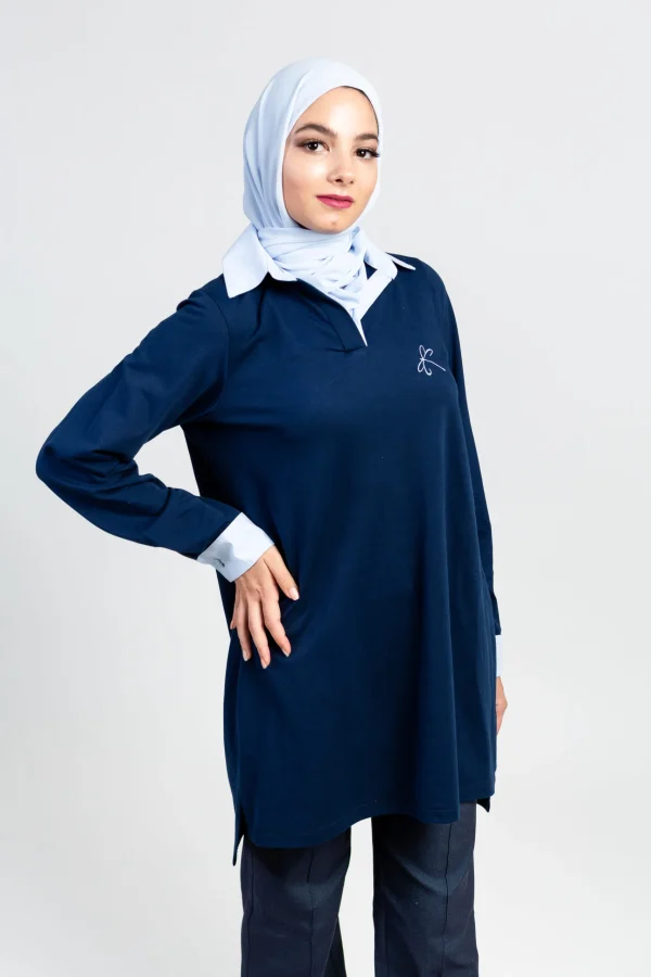 polo col chemise bleu
