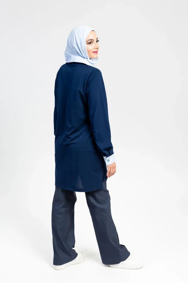 dos polo col chemise bleu