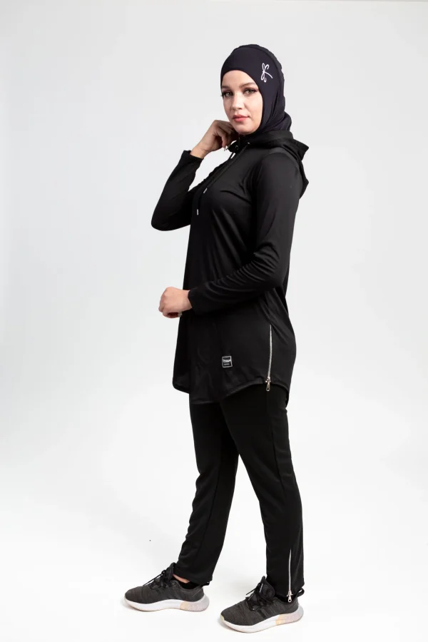 Pantalon de Sport Noir zip Argent Cheville