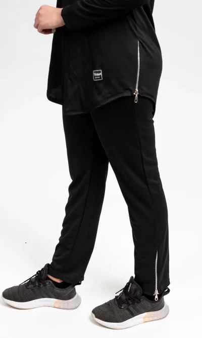 Pantalon de Sport Noir zip Argent Cheville